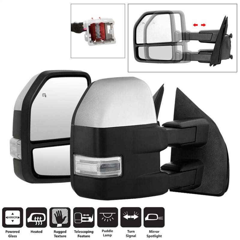 xTune 15-17 Ford F-150 Heated LED Telescoping Pwr Mirrors - Clr (Pair) (MIR-FF15015S-G4-PWH-CL-SET) Side Mirrors SPYDER