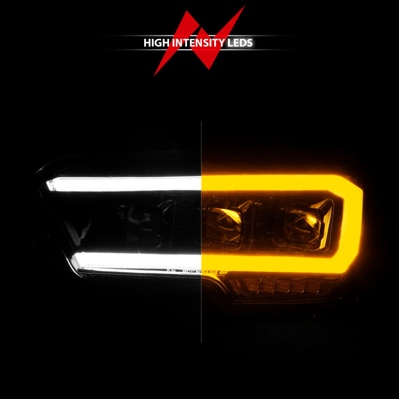 ANZO 16-22 Toyota Tacoma LED Projector Headlights w/ Light Bar Sequential Black Housing w/Initiation Headlights ANZO