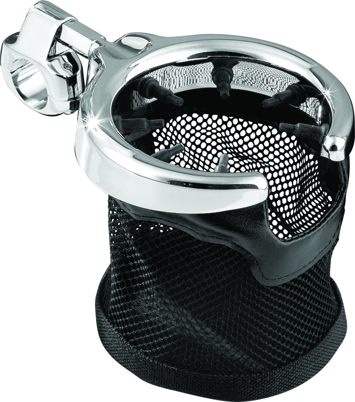 Kuryakyn Drink Holder with Mesh Basket 1 inch Clamp Chrome Cup Holders Kuryakyn