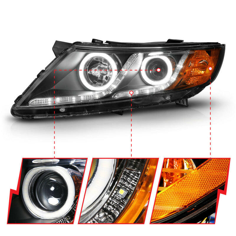 ANZO 2011-2013 Kia Optima Projector Headlights w/ Halo Black (CCFL) Headlights ANZO