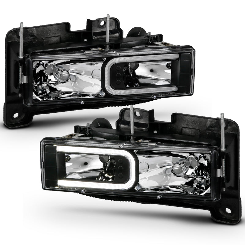ANZO 1999-2000 Cadillac Escalade Crystal Headlights Light Bar Black Housing (Pair) Headlights ANZO