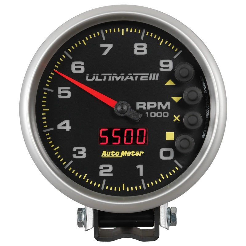 Autometer 5 inch Ultimate III Playback Tachometer 9000 RPM - Black Performance Monitors AutoMeter
