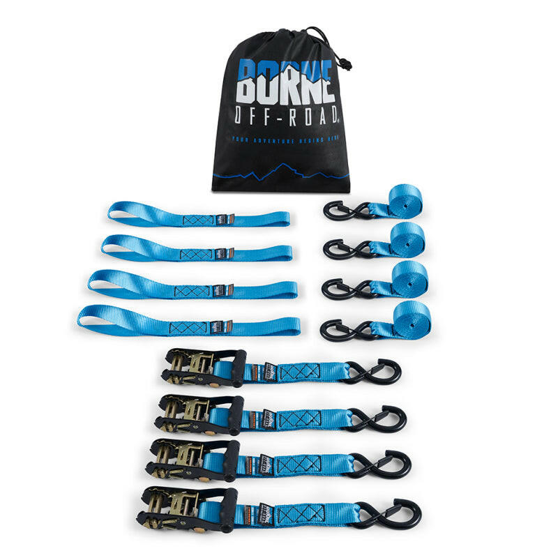 Borne Off-Road Heavy-Duty Ratchet Tie-Down Kit (4-Pack) - Blue Cargo Tie-Downs Borne Off-Road