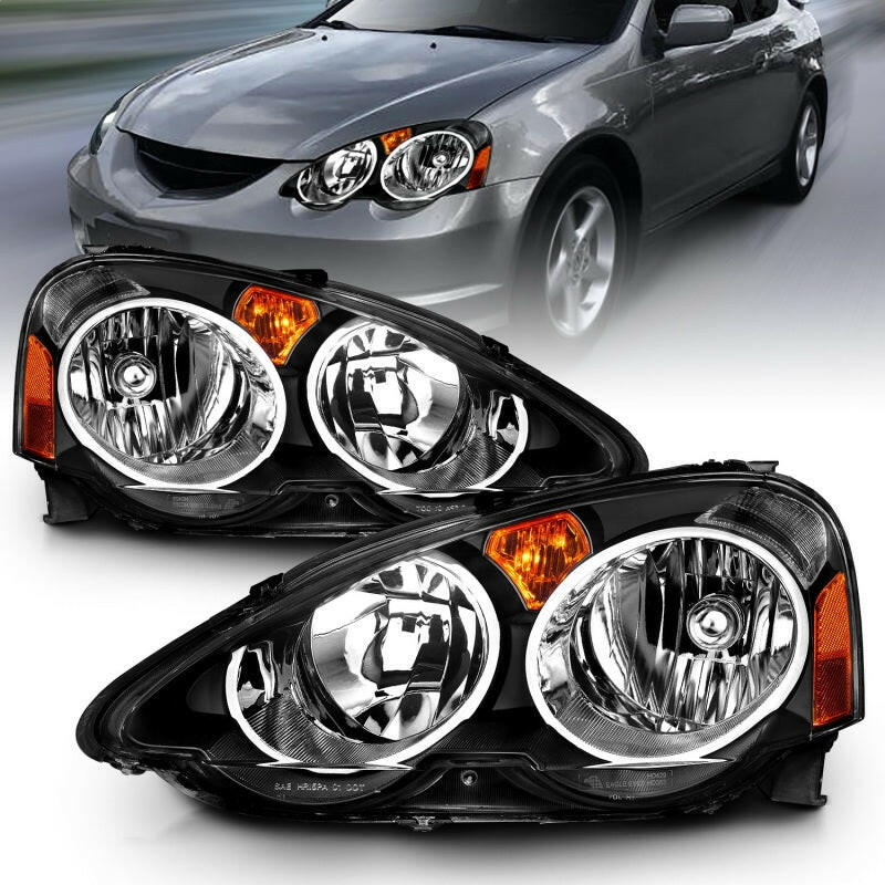 ANZO 2002-2004 Acura RSX Crystal Headlights Black Headlights ANZO