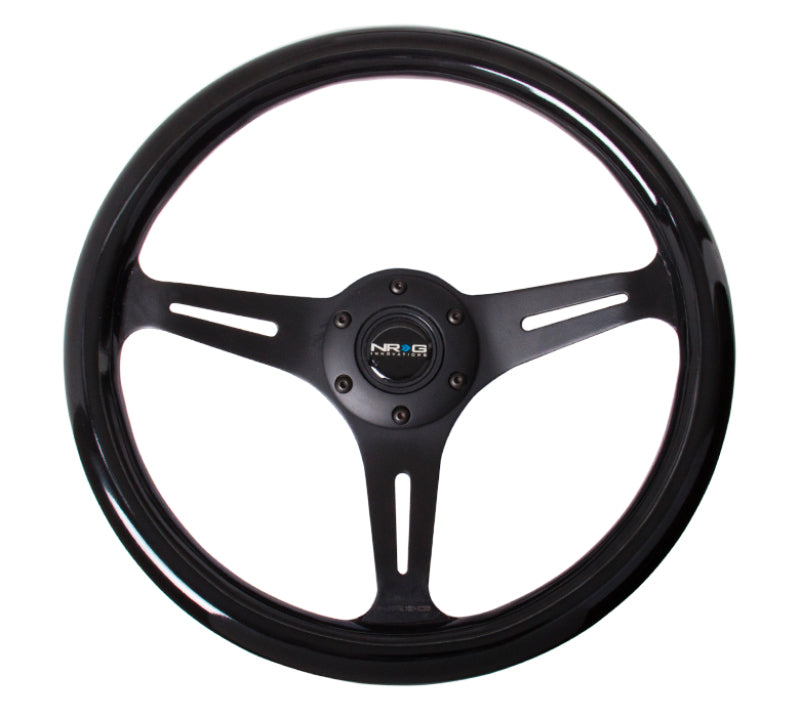 NRG Classic Wood Grain Steering Wheel (350mm) Black Paint Grip w/Black 3-Spoke Center Steering Wheels NRG