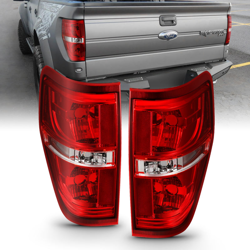 ANZO 2009-2014 Ford F-150 Euro Taillight Red/Clear (W/O Bulb) Tail Lights ANZO