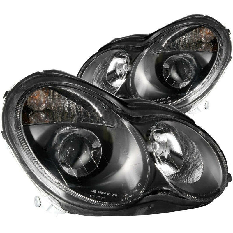ANZO 2001-2007 Mercedes Benz C Class W203 Projector Headlights Black Headlights ANZO