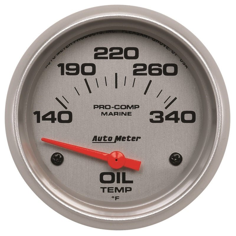 Autometer Marine Silver Ultra Lite Electric Oil Temperature Gauge 2-5/8in 140-300 Deg F Gauges AutoMeter