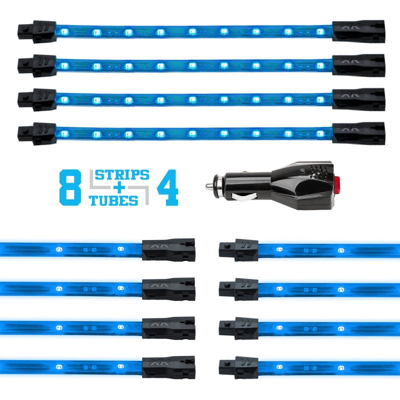XK Glow Strip Single Color Underglow LED Accent Light Car/Truck Kit Light Blue - 8x24In + 4x 8In Light Accessories and Wiring XKGLOW