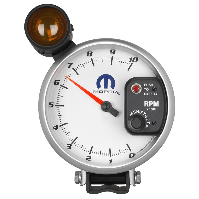 AutoMeter Gauge Tachometer 5in. 10K RPM Pedestal W/ Ext. Shift-Lite White Mopar Gauges AutoMeter