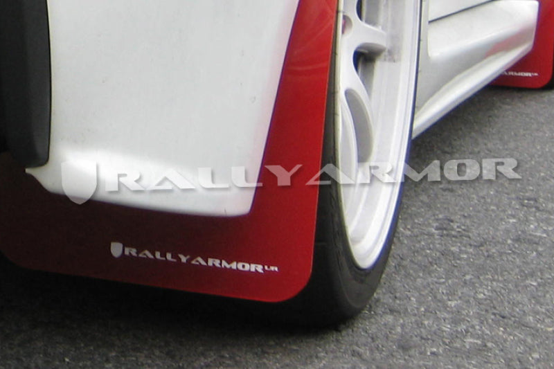 Rally Armor 07-17 Mitsubishi Lancer Red UR Mud Flap w/ White Logo Mud Flaps Rally Armor