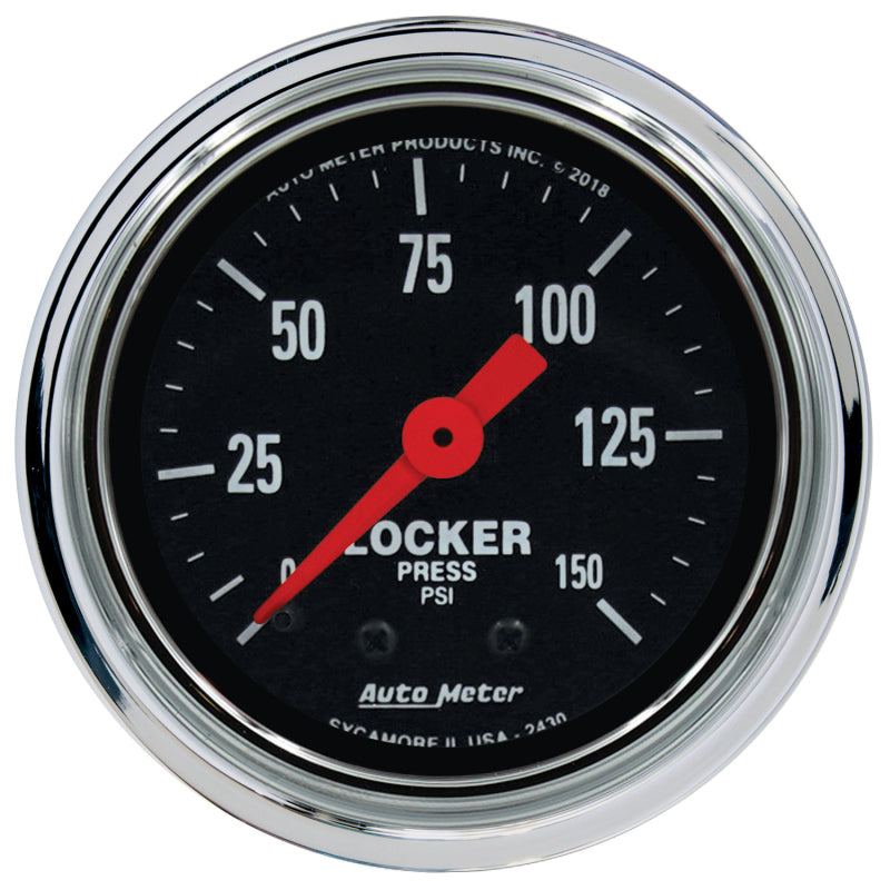 Autometer Traditional Chrome 2-1/16in 150 PSI Mechanical Air Locker Gauge Gauges AutoMeter