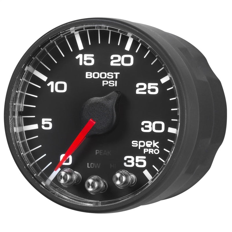 Autometer Spek-Pro Gauge Boost 2 1/16in 35psi Stepper Motor W/Peak & Warn Black/Black Gauges AutoMeter