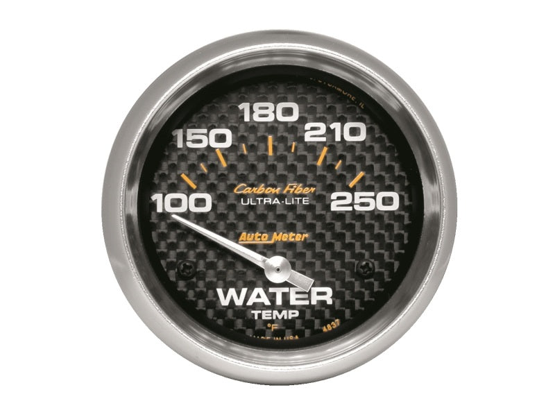 AutoMeter Gauge Water Temp 2-5/8in (66.7mm) 100-250F Electric Carbon Fiber Gauges AutoMeter