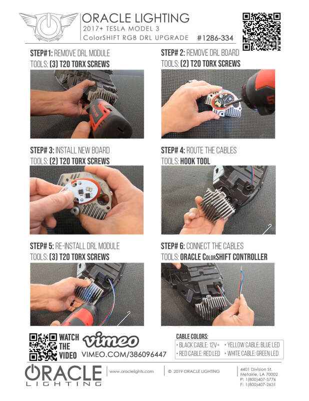 Oracle 17-21 Tesla Model 3 Headlight DRL Upgrade Kit - ColorSHIFT w/ Simple Controller Headlights ORACLE Lighting