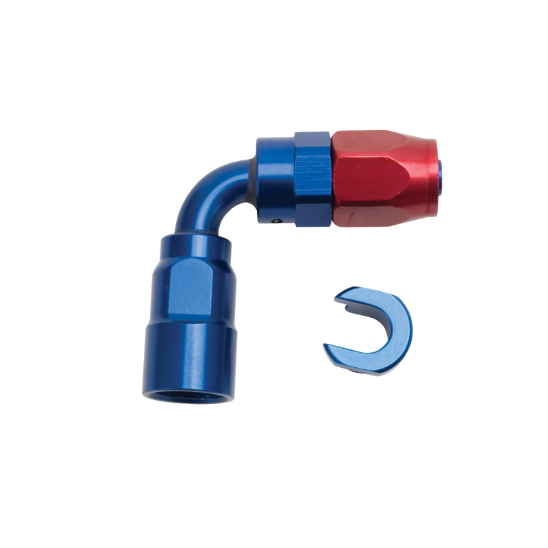 Russell Performance 5/16in SAE Quick Disc Female to -6 Hose Red/Blue 90 Degree Hose End Fittings Russell