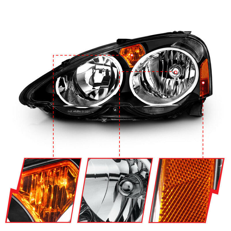 ANZO 2002-2004 Acura RSX Crystal Headlights Black Headlights ANZO