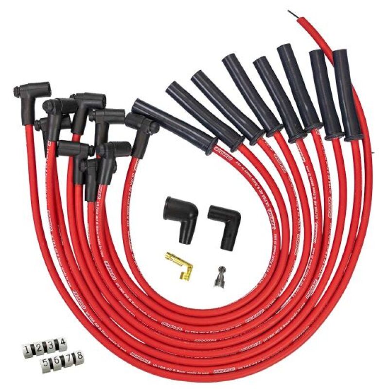 Moroso Ford 351C HEI-Style Cap Ultra 40 8.5mm Multi-Angle Boot Ignition Spark Plug Wire Set - Red Spark Plug Wire Sets Moroso