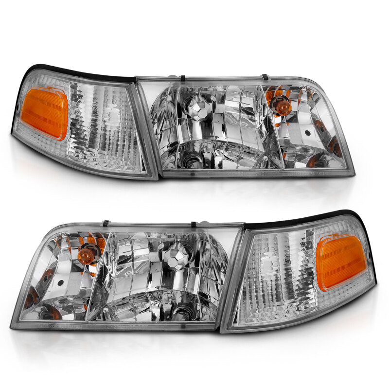 ANZO 1998-2005 Ford Crown Victoria Crystal Headlight Chrome With Bumper Light (OE) Headlights ANZO