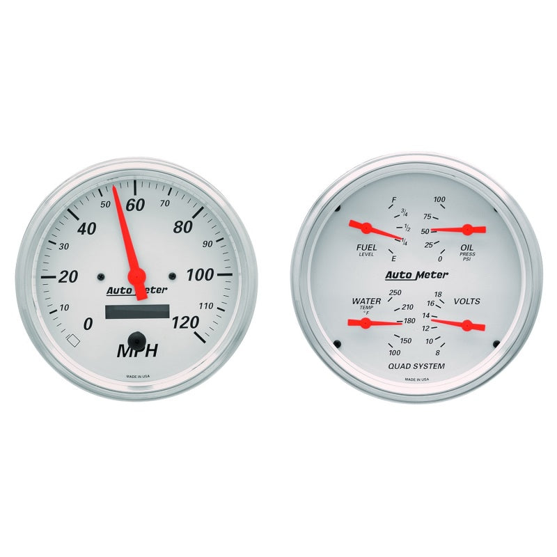 AutoMeter Gauge Kit 2 Pc. Quad & Speedometer 5in. Arctic White Gauges AutoMeter