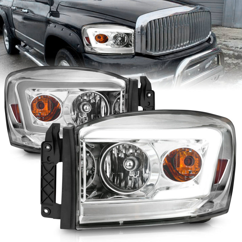 ANZO 06-09 Dodge RAM 1500/2500/3500 Headlights Chrome Housing/Clear Lens (w/ Light Bars) Headlights ANZO