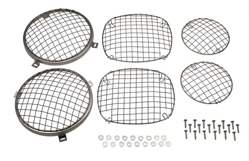 Kentrol 76-86 Jeep Wire Mesh Guard Set 6 Pieces CJ - Polished Silver Headlights Kentrol