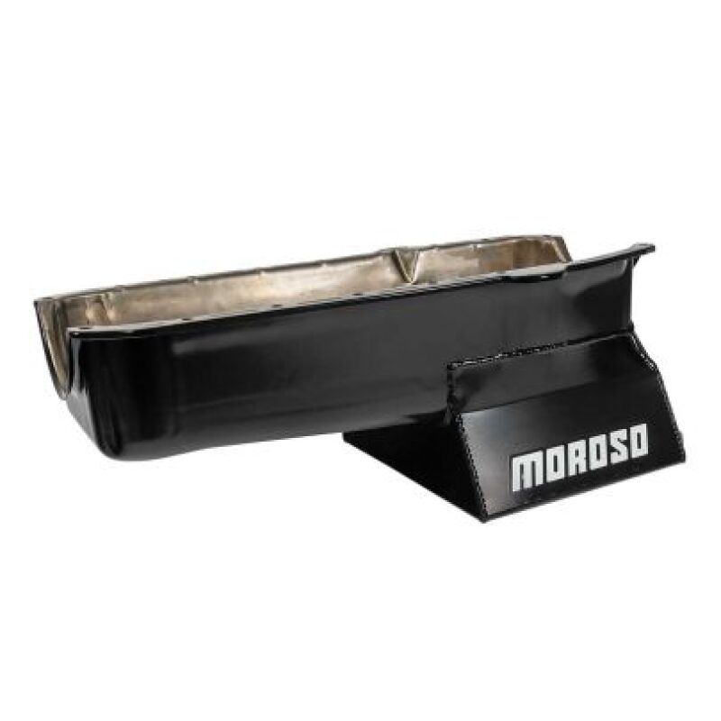 Moroso 80-85 Chevrolet SBC (w/Passenger Side Dipstick) Wet Sump 7qt 8.25in Steel Oil Pan - Black Oil Pans Moroso