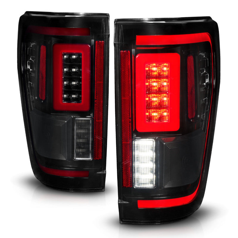 ANZO 21-23 Ford F-150 LED Taillights Seq. Signal w/BLIS Cover - Smoke Blk (For Factory Halogen ONLY) Tail Lights ANZO