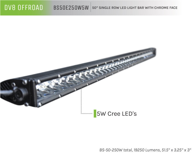 DV8 Offroad 50in Light Bar Slim 250W Spot 5W CREE LED - Black Light Bars & Cubes DV8 Offroad