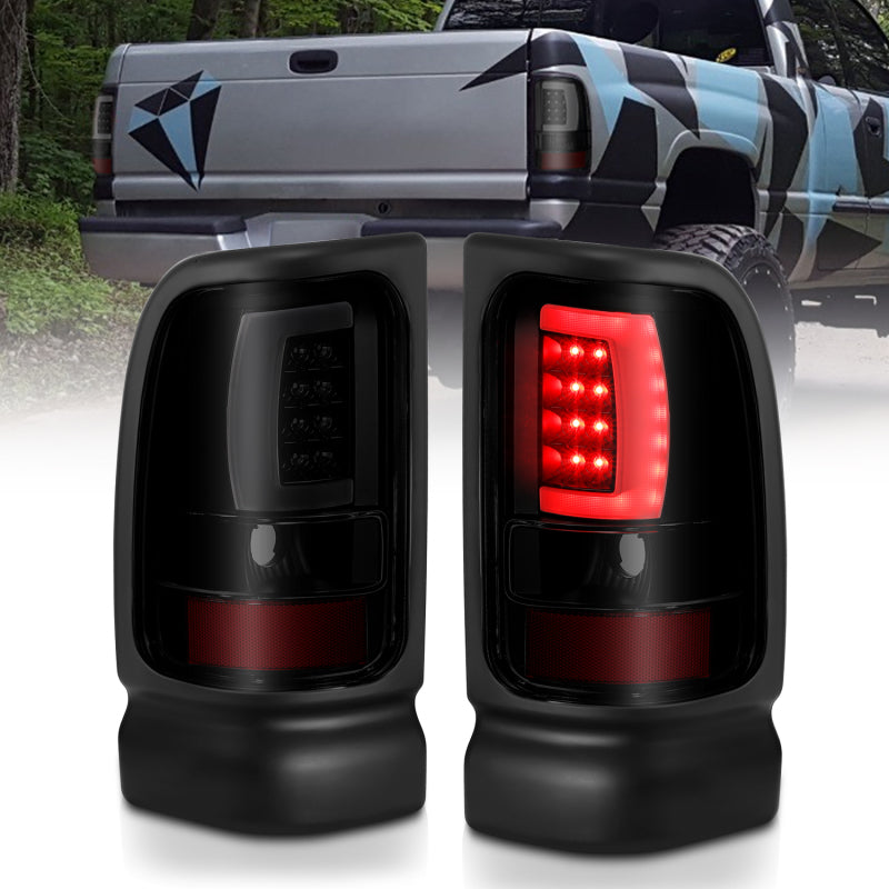 ANZO 1994-2001 Dodge Ram 1500 LED Taillights Plank Style Black w/Smoke Lens Tail Lights ANZO
