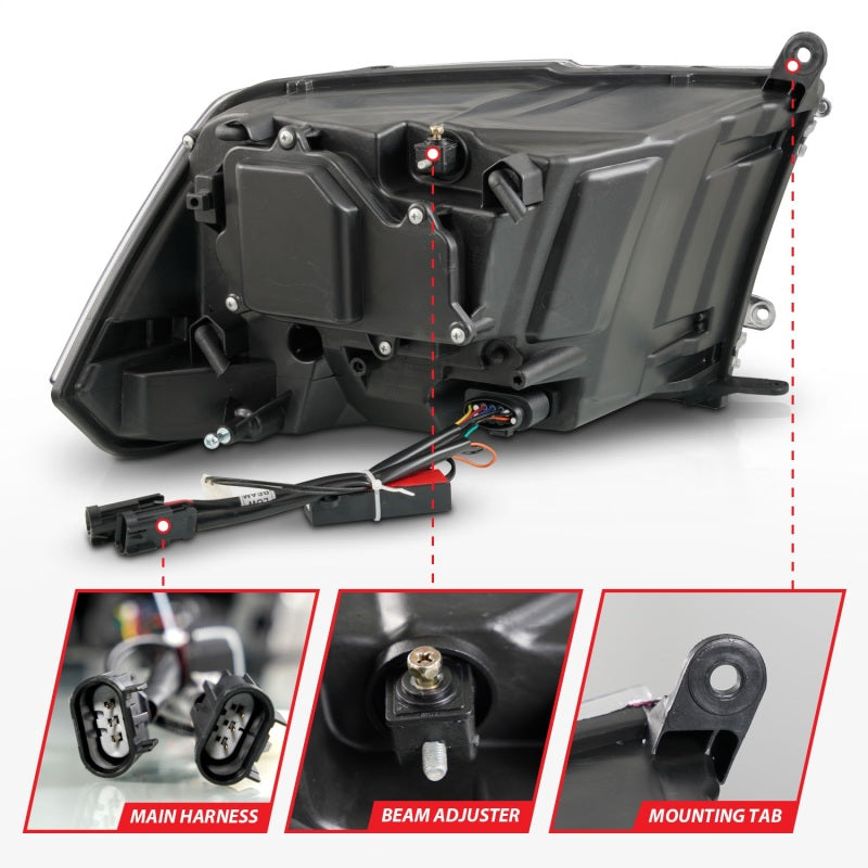 ANZO 09-18 Dodge 1500-3500 LED Plank Style Headlights w/Switchback+Sequential Hyper Black (OE Style) Headlights ANZO