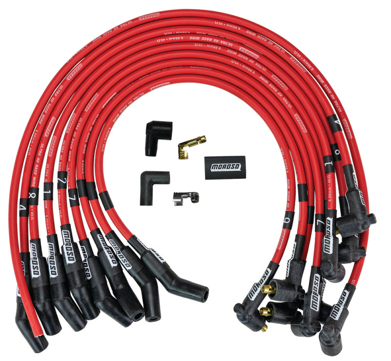 Moroso Ford 289-302 Ignition Wire Set - Ultra 40 - Unsleeved - Non-HEI - Under Header - Red Spark Plug Wire Sets Moroso