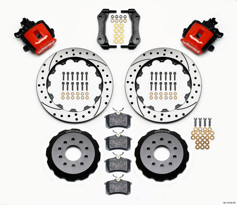 Wilwood Combination Parking Brake Rear Kit 12.88in Drilled Red Mustang 94-04 Brake Calipers - Perf Wilwood