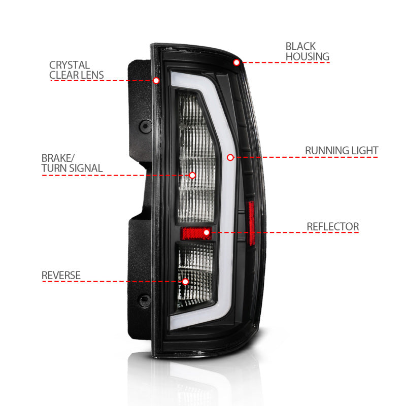 Anzo 07-14 Chevrolet Suburban / 07-14 GMC Yukon Black Full LED Tail Light Plank Style w/ Clear Lens Tail Lights ANZO