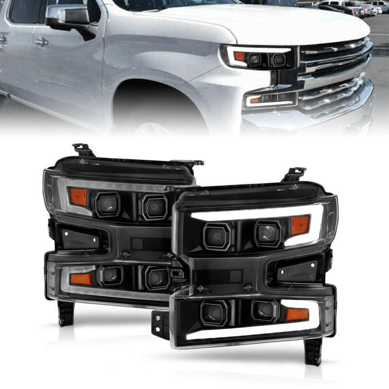ANZO 19-22 Chevrolet Silverado 1500 LED Proj HL w/Lgt Bar SwBk Seq. Blk w/In. Light - Passenger Side Headlights ANZO