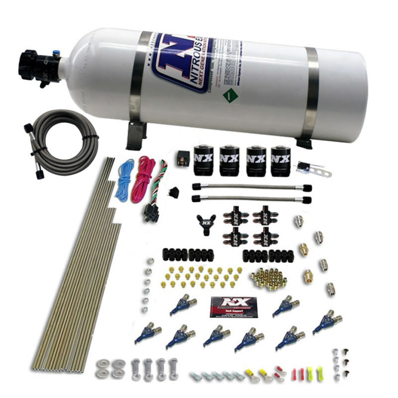 Nitrous Express 8 Cyl Piranha Direct Port 4 Solenoids Nitrous Kit (200-500HP) w/15lb Bottle Nitrous Systems Nitrous Express