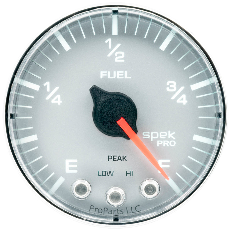 Autometer Spek-Pro Gauge Fuel Level 2 1/16in 0-270 Programmable Slvr/Chrm Gauges AutoMeter