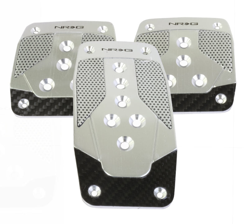 NRG Aluminum Sport Pedal M/T - Silver w/Black Carbon Pedal Covers NRG