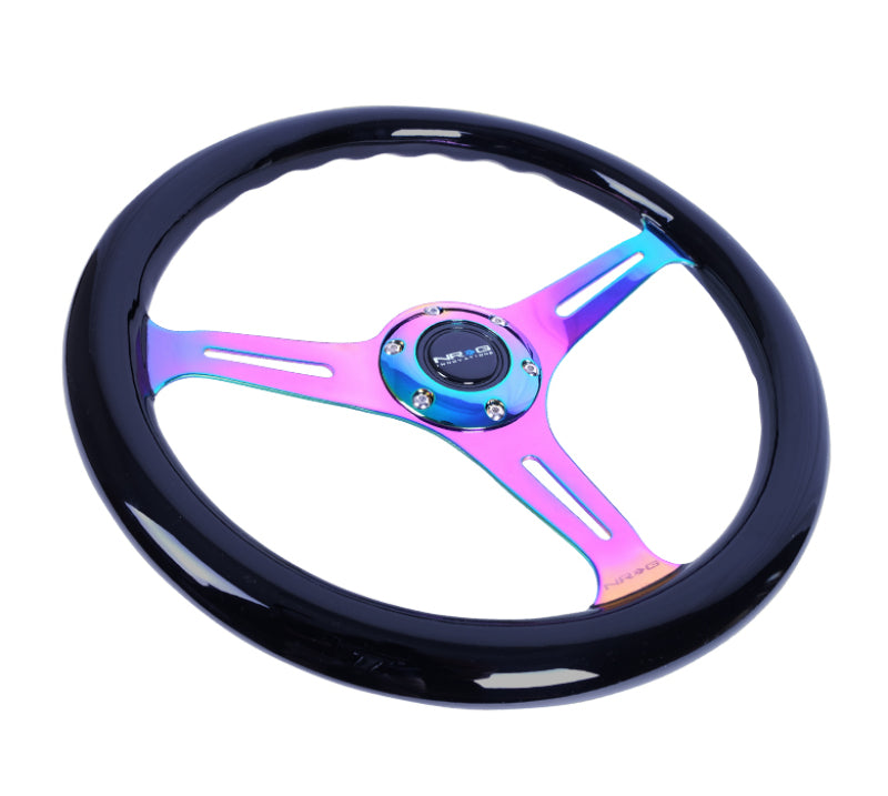 NRG Classic Wood Grain Steering Wheel (350mm) Black Paint Grip w/Neochrome 3-Spoke Center Steering Wheels NRG