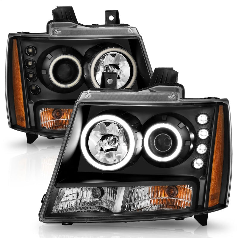 ANZO 2007-2013 Chevrolet Avalanche Projector Headlights w/ Halo Black (CCFL) Headlights ANZO