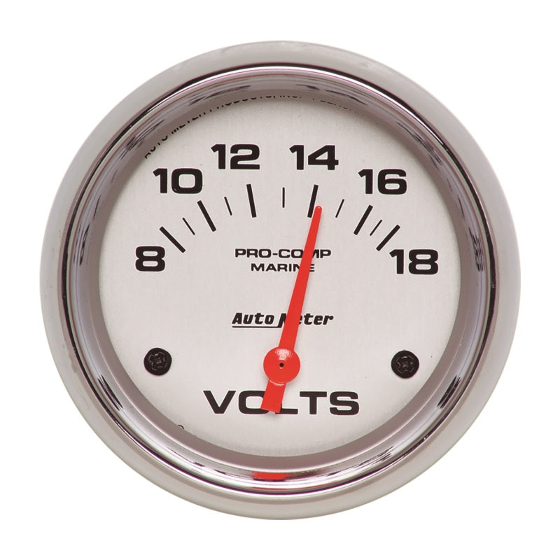 AutoMeter Gauge Voltmeter 2-5/8in. 18V Electric Marine Chrome Gauges AutoMeter