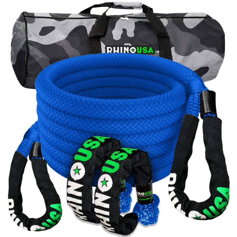 Rhino USA 7/8In X 30Ft Kinetic Rope Recovery Kit W/Soft Shackles (Blue) Cargo Tie-Downs Rhino USA