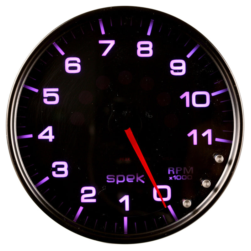 Autometer Spek-Pro Gauge Tachometer 5in 11K Rpm W/Shift Light & Peak Mem Black/Smoke/Black Gauges AutoMeter