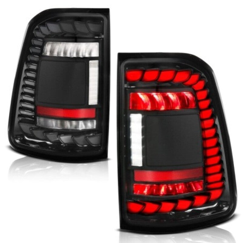 ANZO 19-24 RAM 1500 (Factory Halogen Models) Full LED Tail Lights SeqSig Black - Pair Tail Lights ANZO