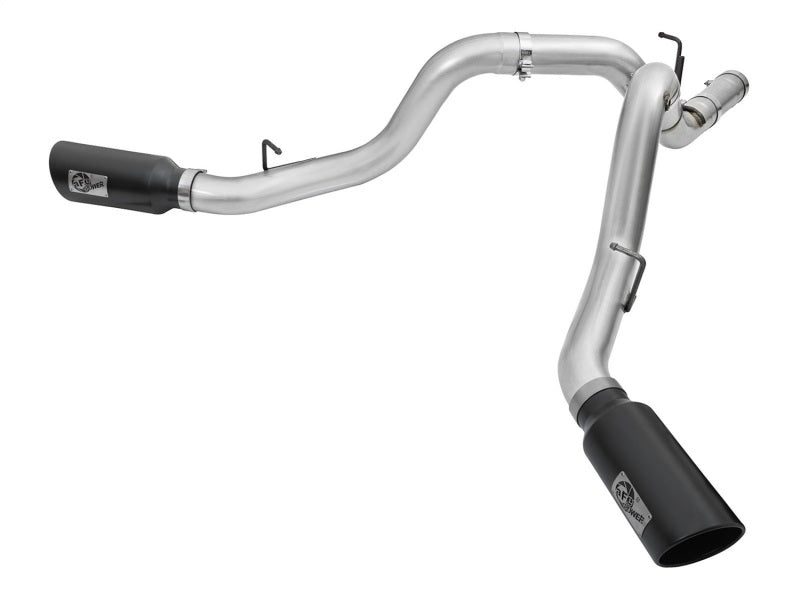 aFe Atlas Exhaust 4in Dual DPF-Back Al Steel w/ Black Tips 16-17 GM Diesel Truck V8-6.6L (td) LML DPF Back aFe