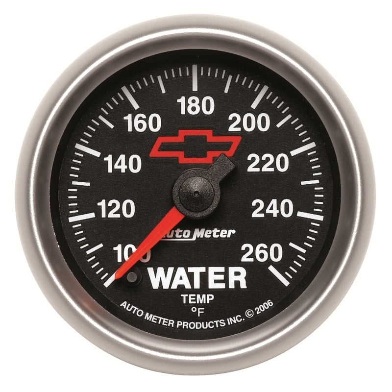 AutoMeter Gauge Water Temp 2-1/16in. 100-260 Deg. F Digital Stepper Motor Chevy Red Bowtie Black Gauges AutoMeter