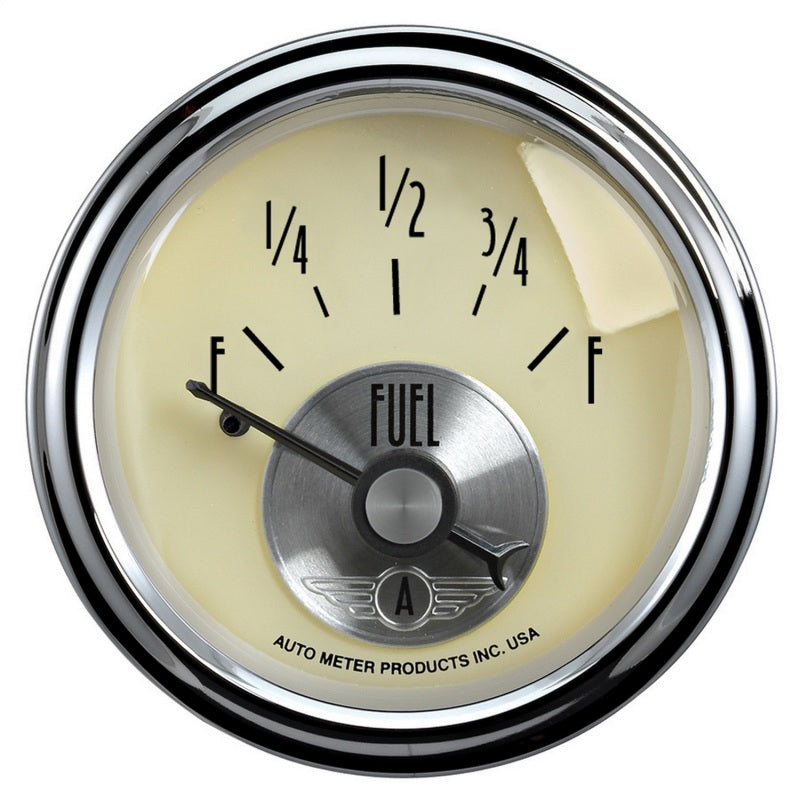 AutoMeter Gauge Fuel Level 2-1/16in. 240 Ohm(e) to 33 Ohm(f) Elec Prestige Antq. Ivory Gauges AutoMeter