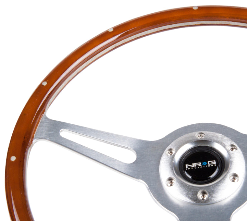 NRG Classic Wood Grain Steering Wheel (365mm) Wood w/Metal Inserts & Brushed Alum. 3-Spoke Center Steering Wheels NRG