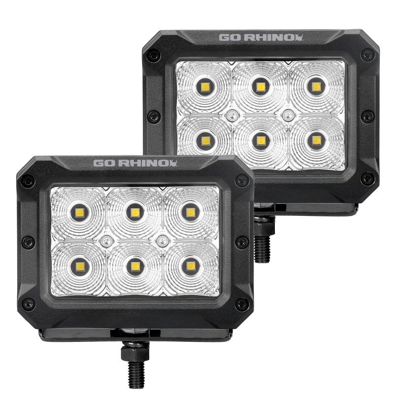 Go Rhino Xplor Bright Series Rectangle LED Flood Light Kit (Surface/Thread Std Mnt) 4x3 - Blk (Pair) Light Bars & Cubes Go Rhino