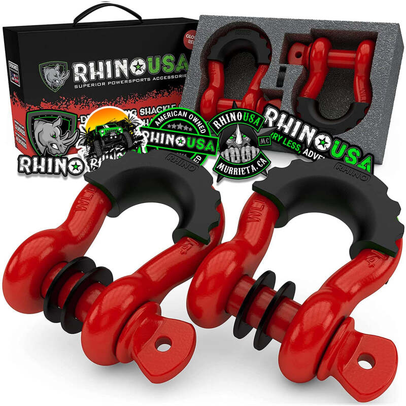 Rhino USA 3/4In D-Ring Shackle Set (2-Pack)(Red) Shackle Kits Rhino USA